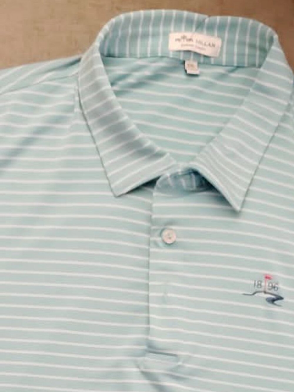 Peter Millar Men's XXL Performance Polo Teal/White striped Wee Burn CC Darien CT